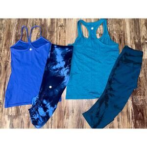 Lululemon 4pc Set: Swiftly Tech & Power Y Tanks + Tie Dye Crop Leggings 4/6